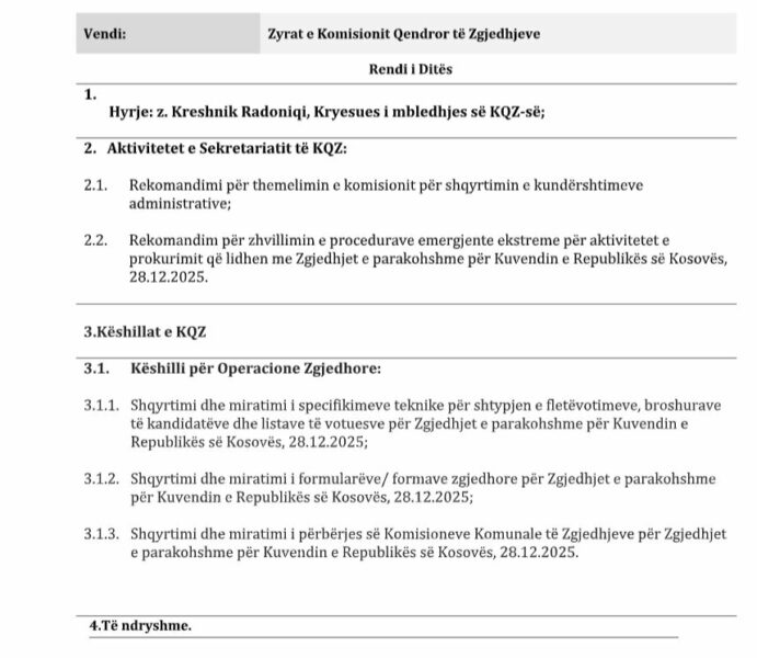 KQZ mblidhet sot për të vendosur rreth fletëvotimeve të 28 dhjetorit