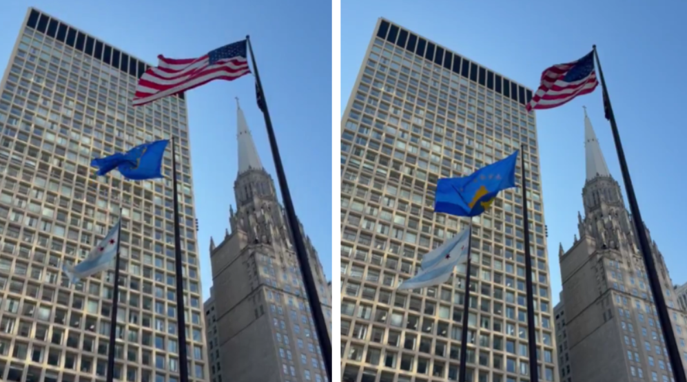 Flamuri i Kosovës ngritet në Çikago për 18 vjetorin e pavarësisë  valon krahas atij të SHBA së